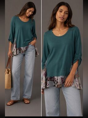 Anthropologie Little Yellow Button Tunic Top